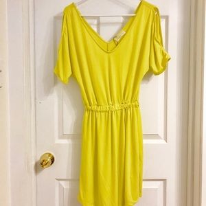 Zara Open Shoulder Neon Yellow Dress